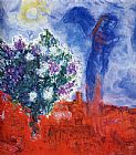 Marc Chagall Lovers over Sant-Paul painting